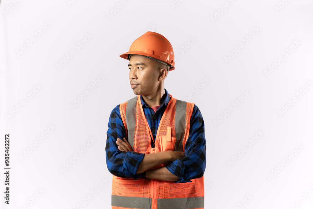 contractor or miner. confident and work-ready. industrial concept. isolated white contractor or miner. confident and work-ready. industrial concept. isolated white