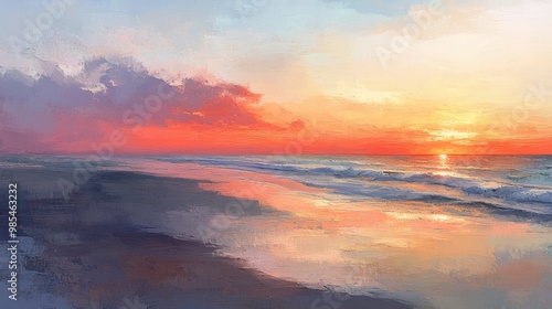 Fototapeta Naklejka Na Ścianę i Meble -  Sunset Beach Painting.