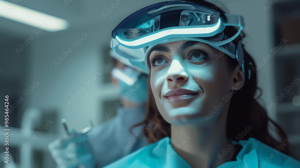 A 3D render of a dentist using a headlamp A 3D render of a dentist using a headlamp