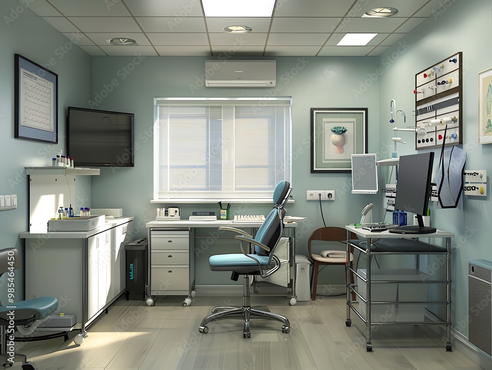 A 3D render of a doctor s office with medical equipment A 3D render of a doctor s office with medical equipment