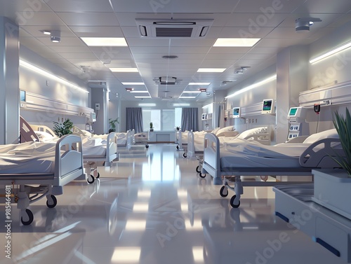 Obraz na płótnie A 3D render of a hospital ward with beds and monitors w salonie