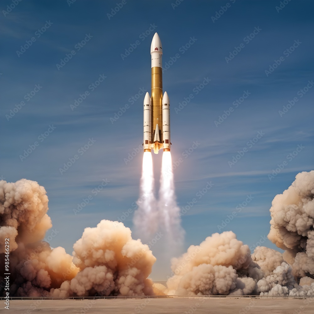 illustration of a rocket carrying a space shuttle launching into the sky illustration of a rocket carrying a space shuttle launching into the sky