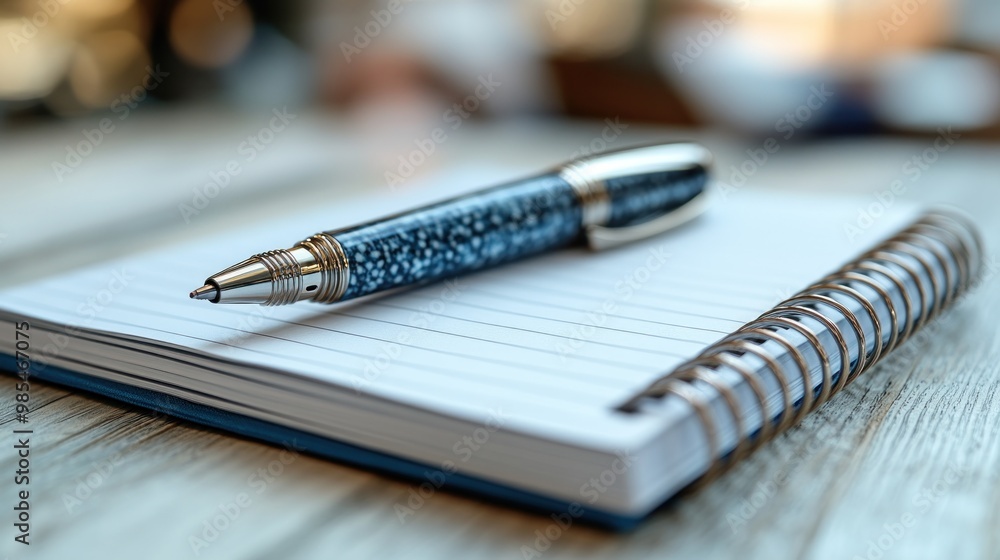 A pen resting on an open notebook, ready for writing ideas. A pen resting on an open notebook, ready for writing ideas.