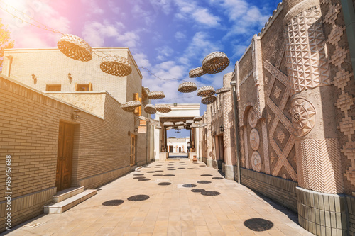 An old deserted street of an ancient Arab city in Ankhora Park in Tashkent on a sunny day