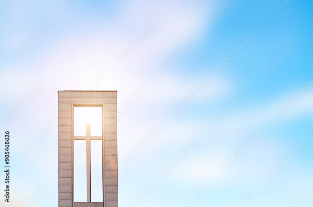 crucifix symbol of Jesus on blur sky background.freedom concept. crucifix symbol of Jesus on blur sky background.freedom concept.