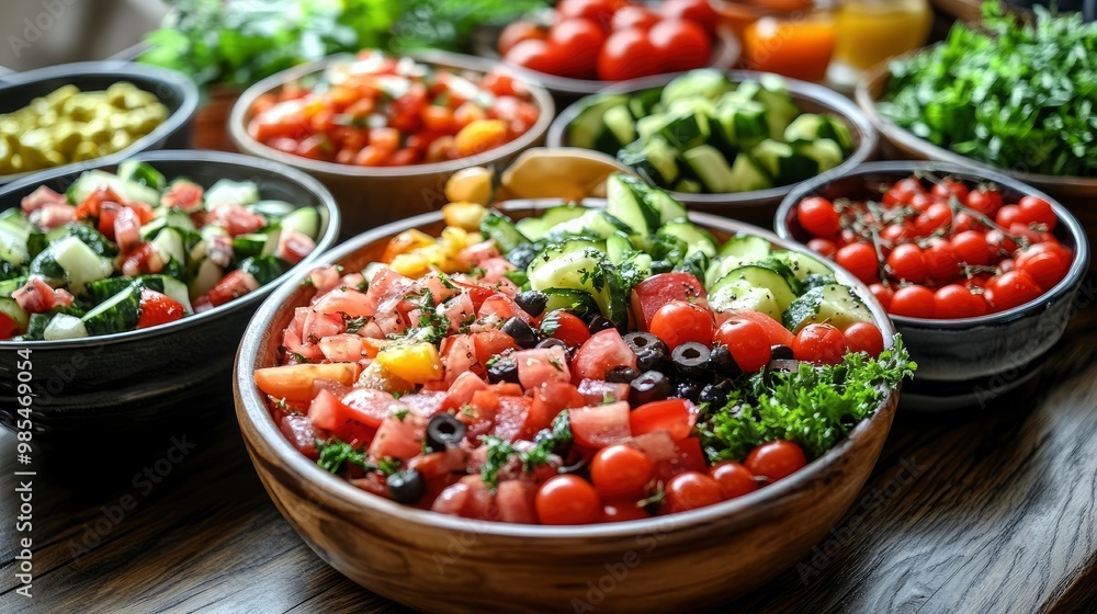 Fresh Salad Buffet with Variety of Ingredients Fresh Salad Buffet with Variety of Ingredients