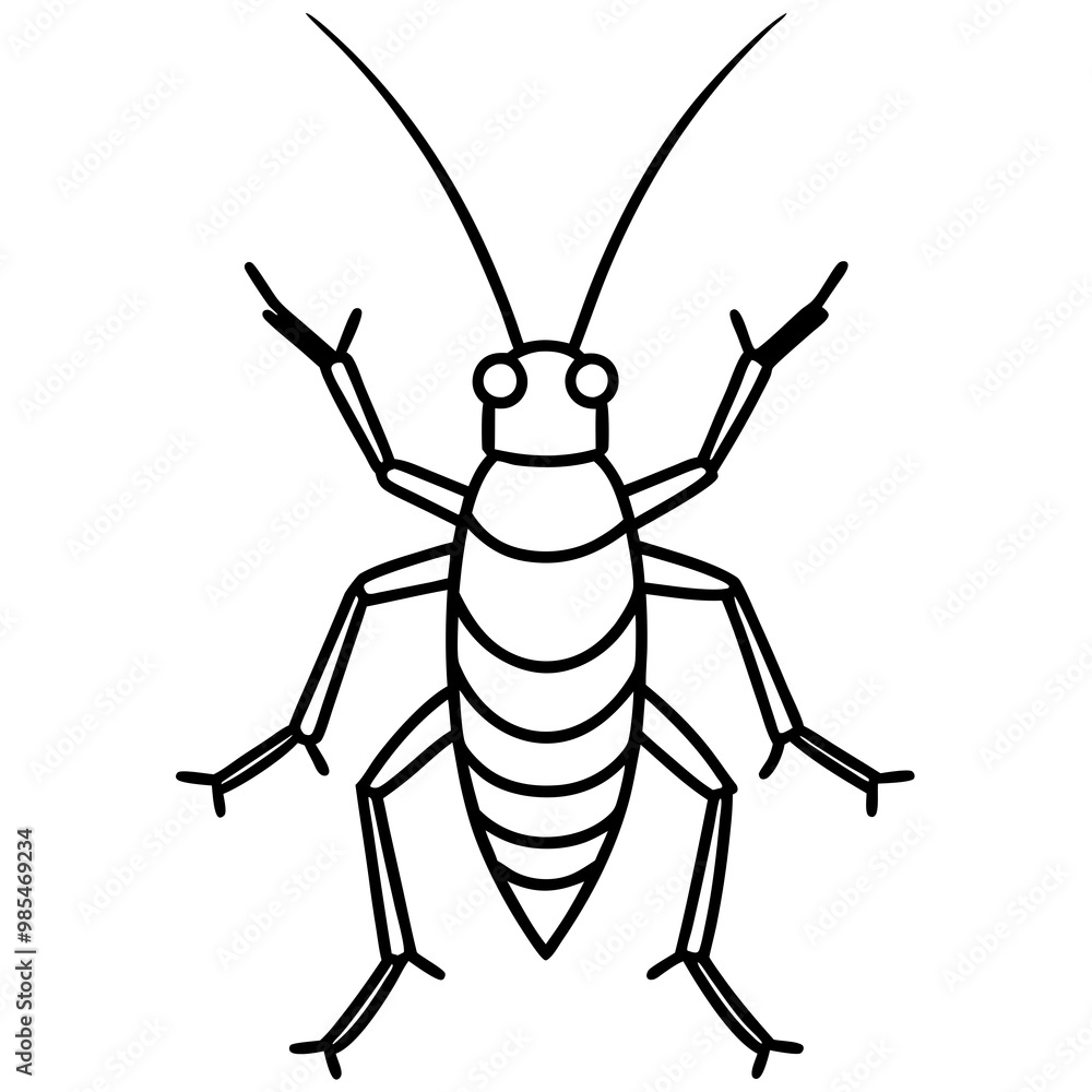 Black Cricket Icon with Long Antennae and Strong Legs - Vector Art Black Cricket Icon with Long Antennae and Strong Legs - Vector Art