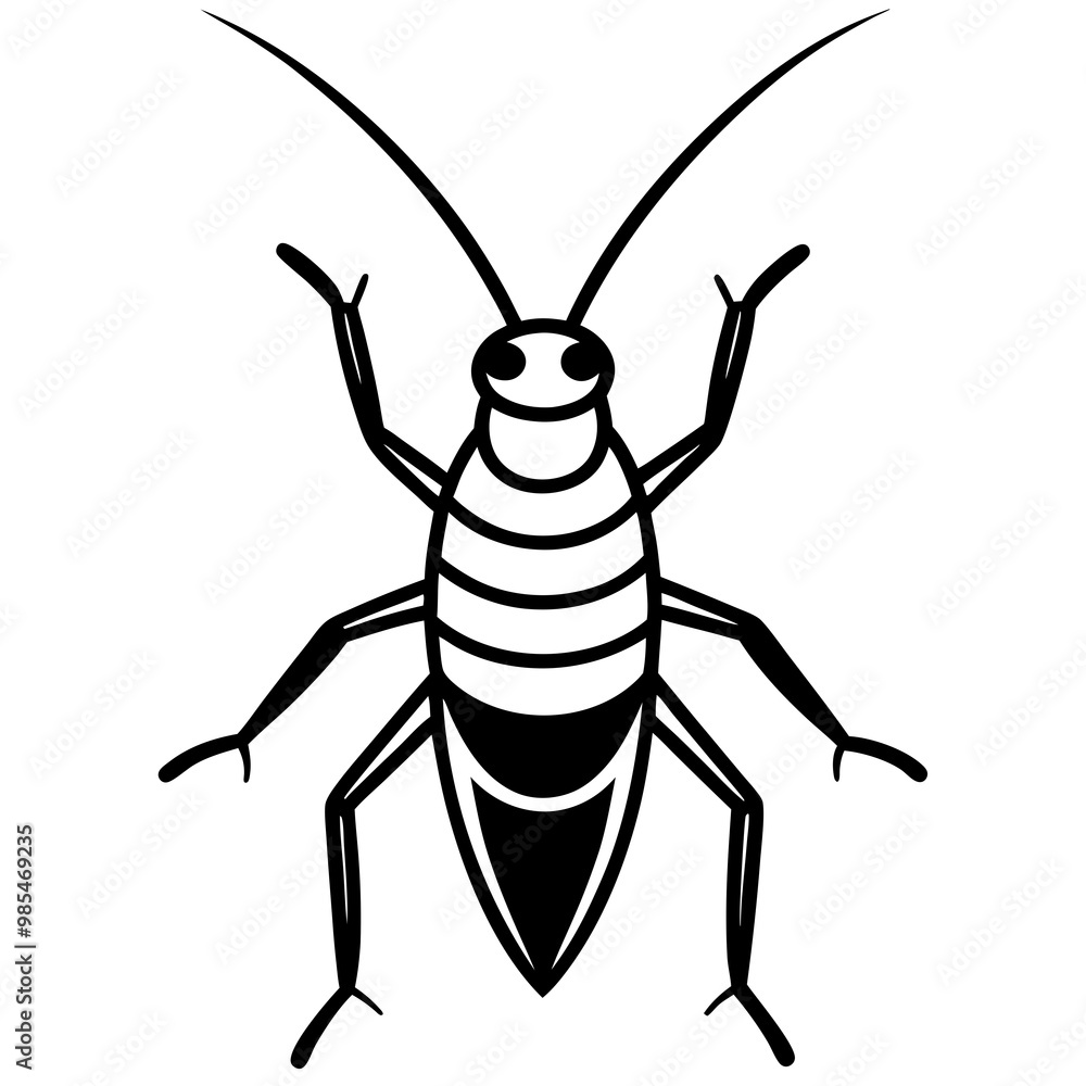 Black Cricket Icon with Long Antennae and Strong Legs - Vector Art Black Cricket Icon with Long Antennae and Strong Legs - Vector Art