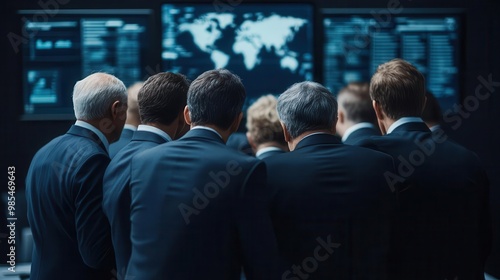 Wallpaper Mural Business team observing data on screens in a modern conference room. Focus on collaboration and strategic planning. Torontodigital.ca