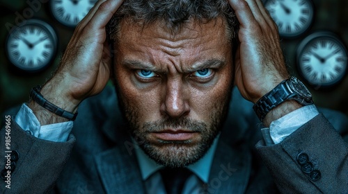 Man Stressed by Time, Clock, Deadline, Anxiety