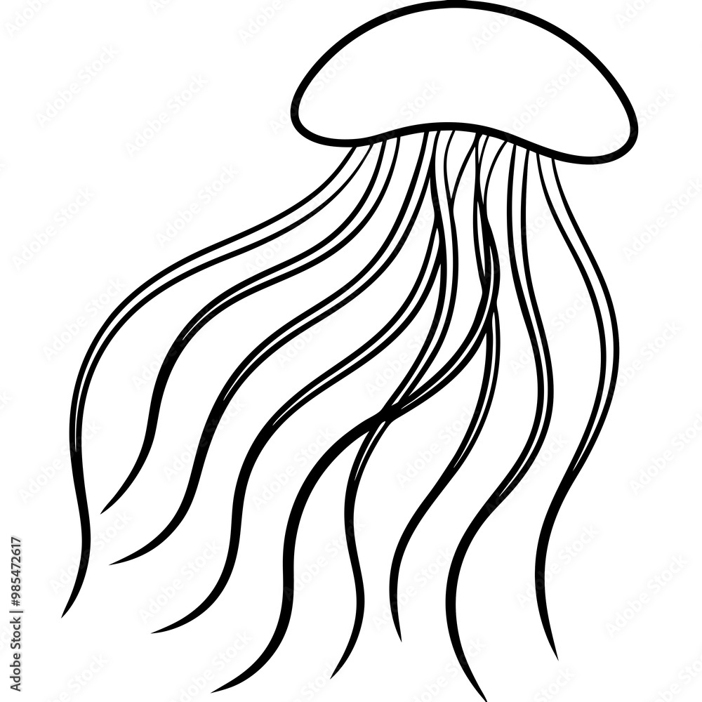 Elegant Jellyfish Icon with Flowing Tentacles - Vector Art