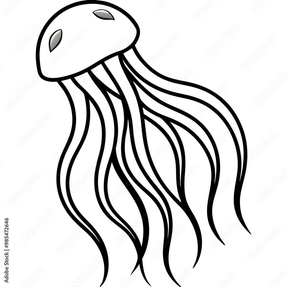Elegant Jellyfish Icon with Flowing Tentacles - Vector Art Elegant Jellyfish Icon with Flowing Tentacles - Vector Art