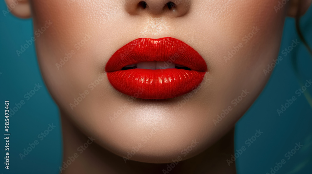 Close-up of glossy, bold red lips against a soft background. The striking contrast emphasizes beauty, sensuality, and elegance, creating a captivating focus on lips. Close-up of glossy, bold red lips against a soft background. The striking contrast emphasizes beauty, sensuality, and elegance, creating a captivating focus on lips.
