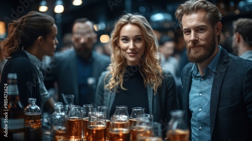 Stylish Couple Enjoying Drinks at a Bar