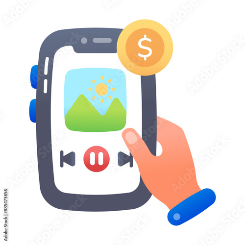 Paid content icon in flat style 