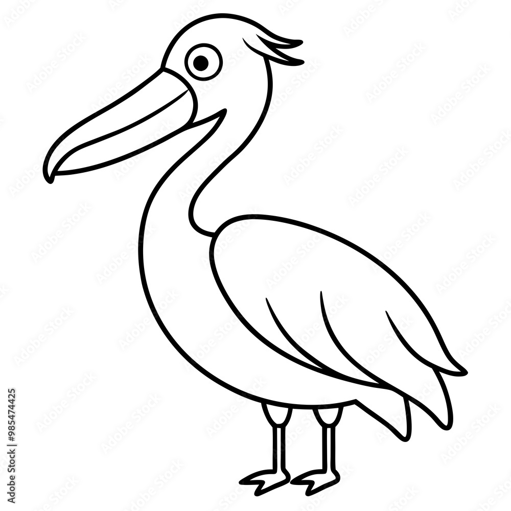 Minimalist Pelican Line Art Vector with Long Beak and Large Wings Minimalist Pelican Line Art Vector with Long Beak and Large Wings