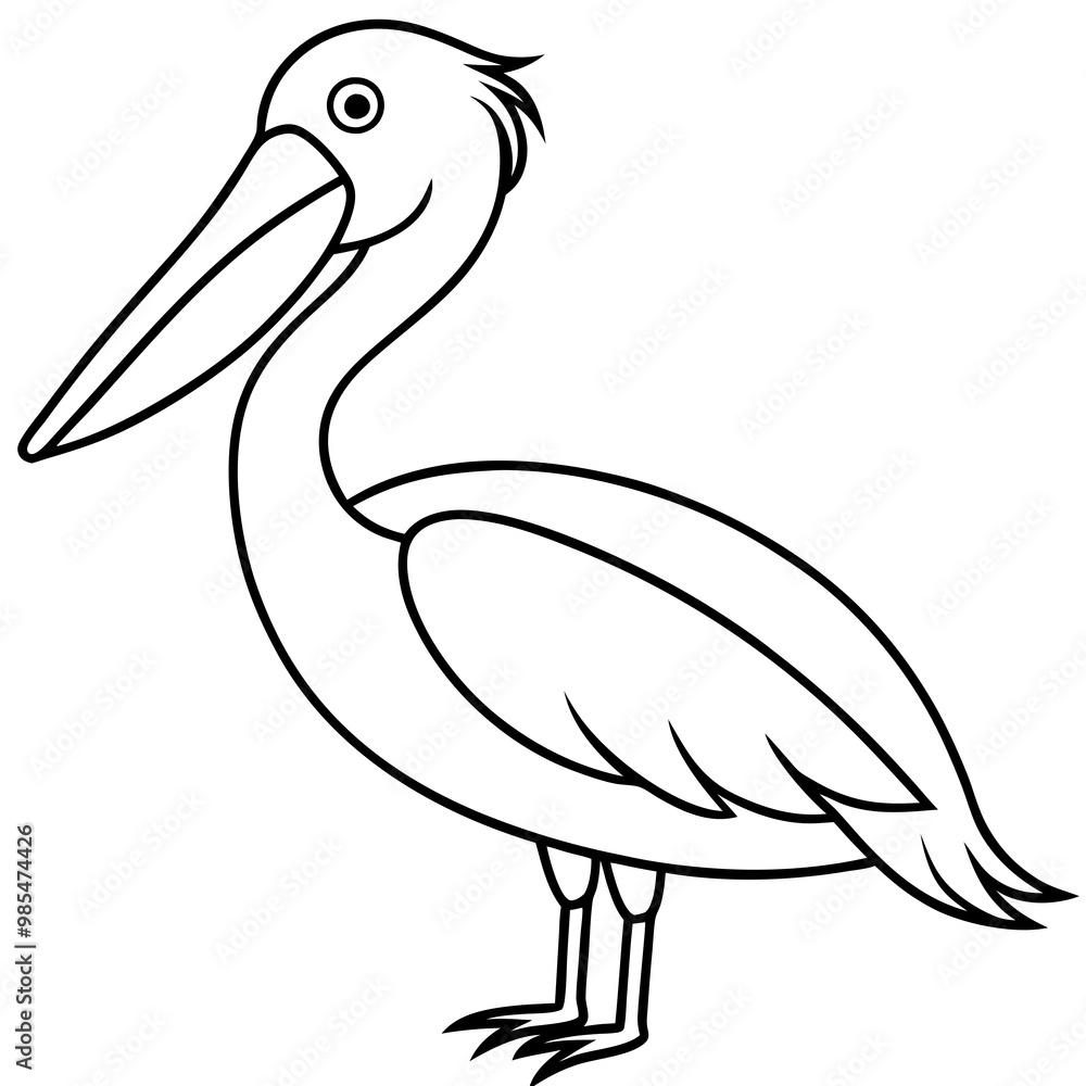 Fototapeta premium Minimalist Pelican Line Art Vector with Long Beak and Large Wings