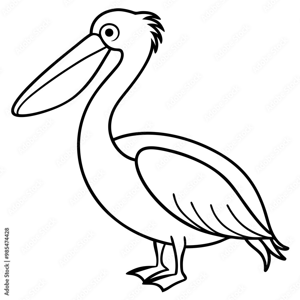Minimalist Pelican Line Art Vector with Long Beak and Large Wings Minimalist Pelican Line Art Vector with Long Beak and Large Wings