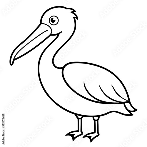 Minimalist Pelican Line Art Vector with Long Beak and Large Wings