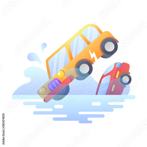 Road flooding icon in flat style