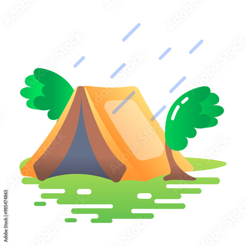 A flat icon of rain camping 