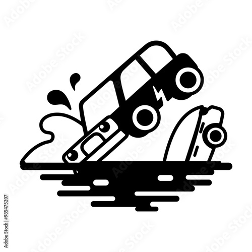 Road flooding icon in glyph style