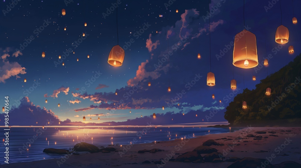 beautiful anime background of the beautiful beach, blue sky, nice view