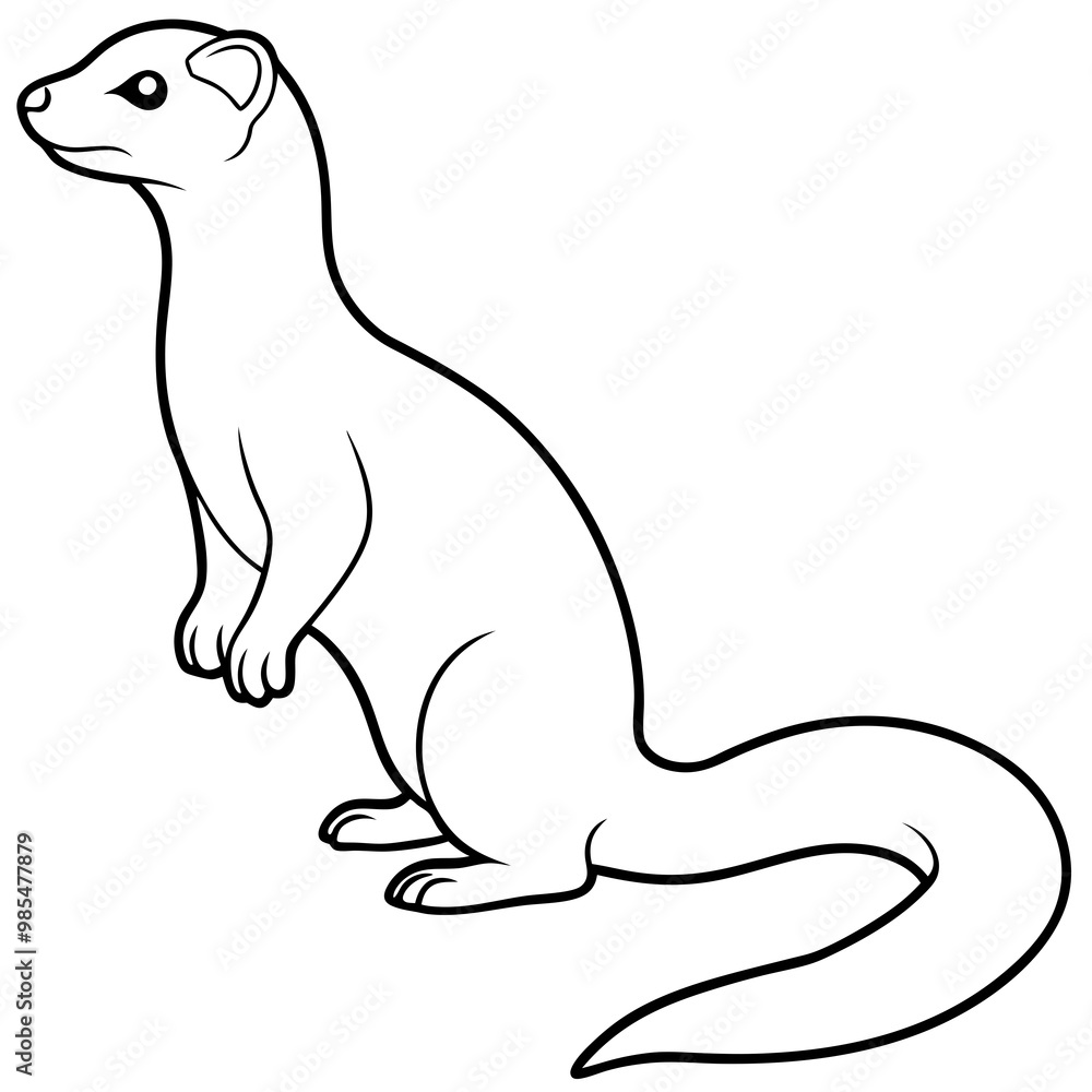 Elegant Ferret on Hind Legs in Minimal Line Art Vector Elegant Ferret on Hind Legs in Minimal Line Art Vector