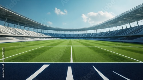 Midfield line of a stadium, representing a neutral and central point in competitive sports environments. 3D rendering.