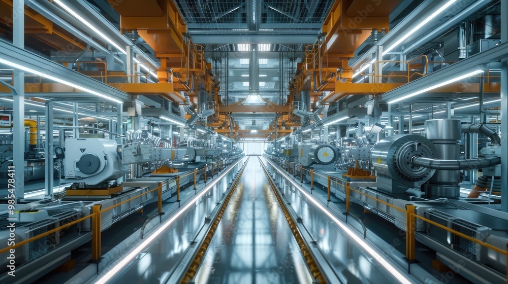 Futuristic smart factory with automated machines. Futuristic smart factory with automated machines.