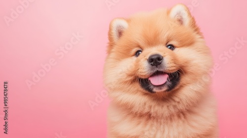 Cute Fluffy Puppy with Pink Background.