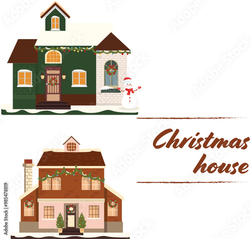 Christmas Snow Houses and Shops Street Scene