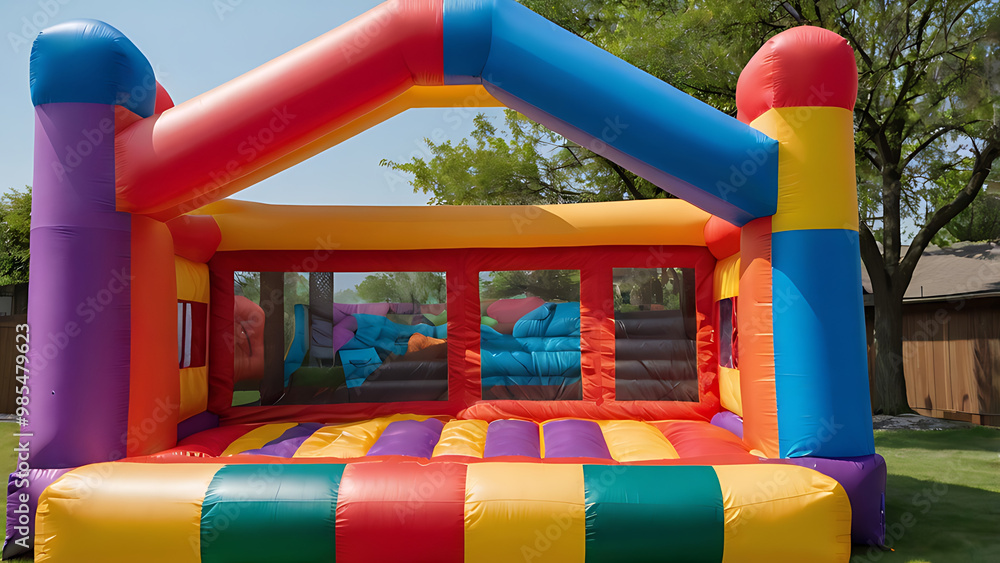 A Colorful Inflatable bounce house in the backyard for kids playground, inflatable bounce house,
A Colorful Inflatable bounce house in the backyard for kids playground, inflatable bounce house,