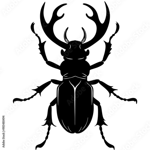 Silhouette Vector of Stag Beetle with Prominent Antlers