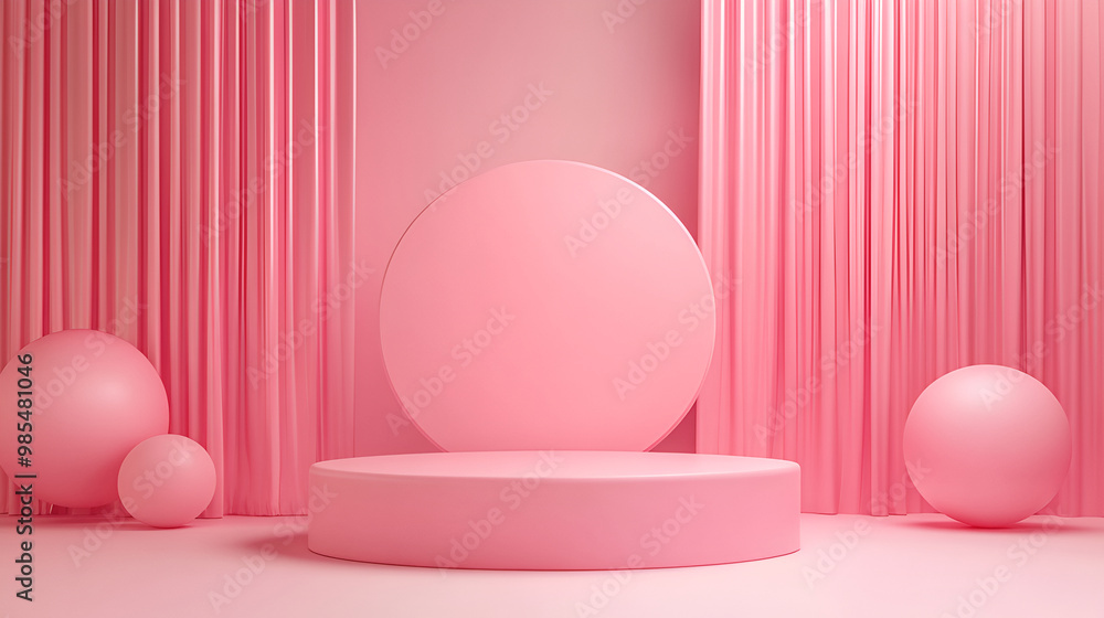 Fototapeta premium Abstract minimal scene with geometrical forms , Pink background,Abstract geometric background, Pink color Geometry shape podium for product presentation