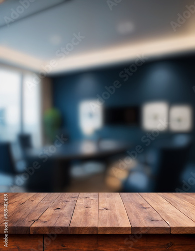 Empty wooden table with blurred restaurant background