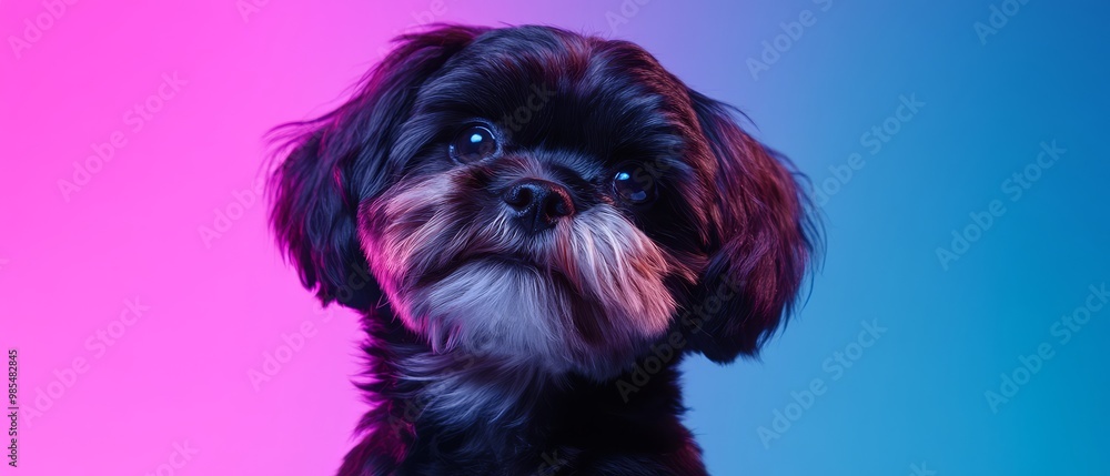 Adorable Dog Portrait in Neon Lights. Adorable Dog Portrait in Neon Lights.