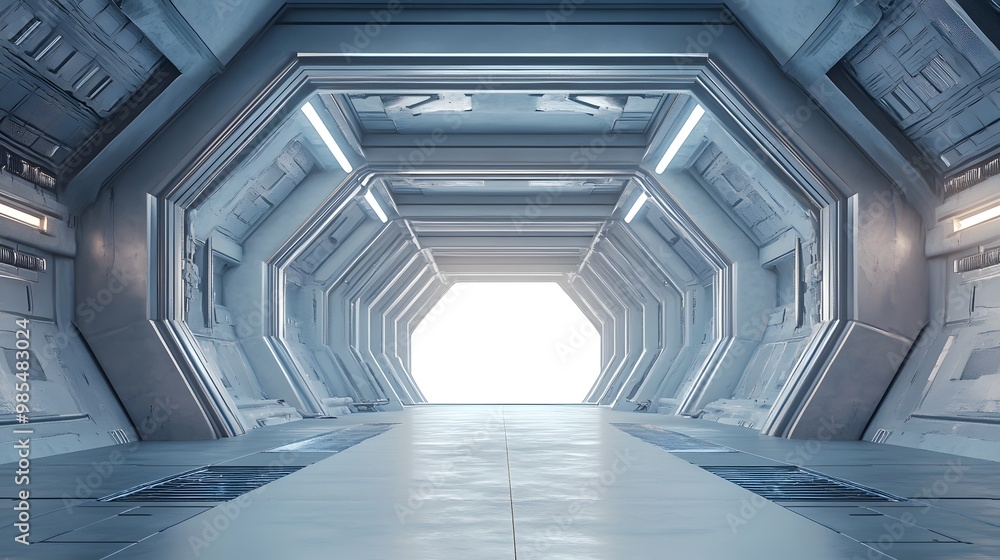 Futuristic White Corridor Leading to a Bright Opening Futuristic White Corridor Leading to a Bright Opening