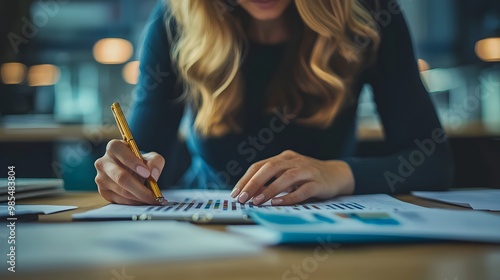 Wallpaper Mural Businesswoman Taking Notes During Quiet Office Meeting for Business Planning and Focused Work Torontodigital.ca