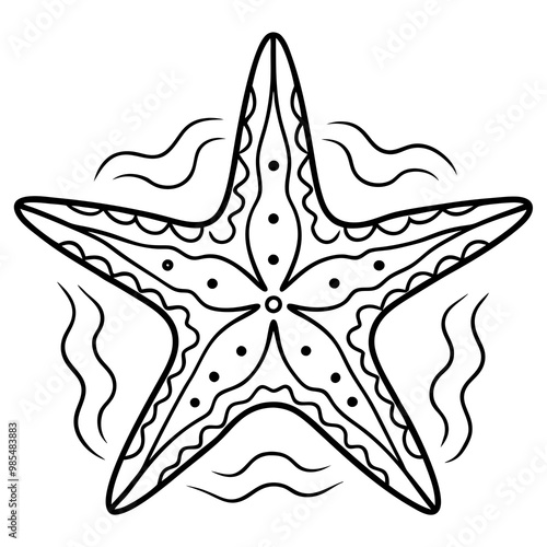 Intricate Starfish Line Art on Ocean Floor Vector Design