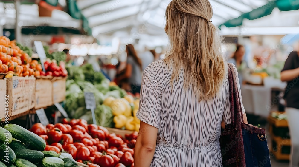 Young Woman Shopping for Fresh Produce at Open-Air Market Young Woman Shopping for Fresh Produce at Open-Air Market