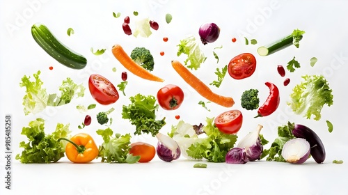 Assortment of Fresh Organic Vegetables Scattered on White Background