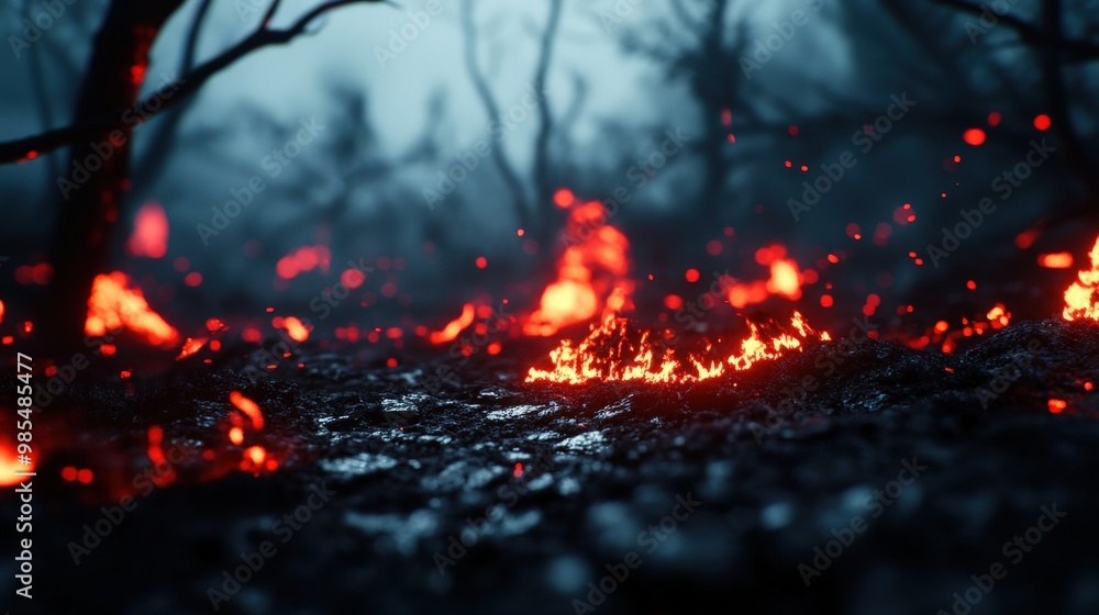 A close-up view of glowing lava amidst dark trees, showcasing the beauty and danger of volcanic landscapes. A close-up view of glowing lava amidst dark trees, showcasing the beauty and danger of volcanic landscapes.