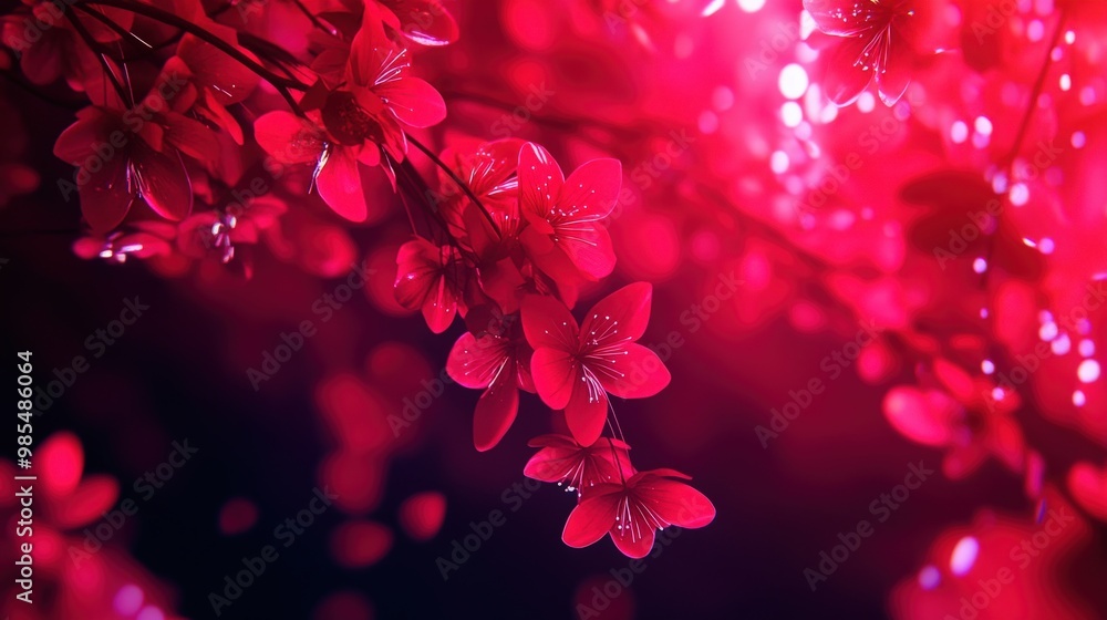 Vibrant red flowers illuminated by soft light, creating a dreamy and enchanting atmosphere in nature's beautiful bloom. Vibrant red flowers illuminated by soft light, creating a dreamy and enchanting atmosphere in nature's beautiful bloom.
