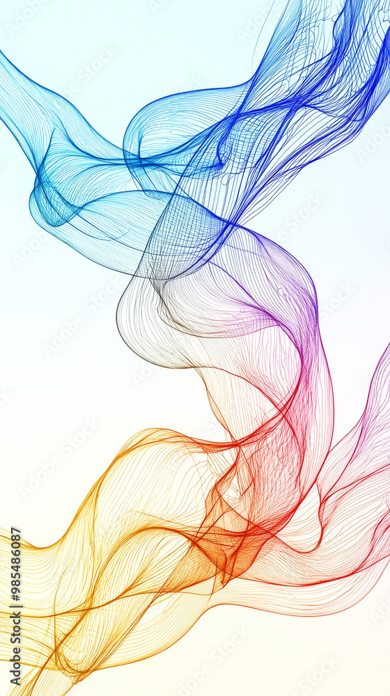 Obraz premium Abstract colorful lines swirl and dance on a white background.