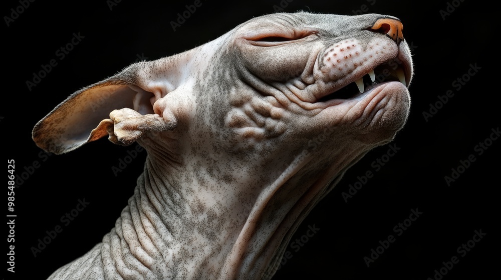 Hairless Cat with Wrinkled Skin Yawning Hairless Cat with Wrinkled Skin Yawning