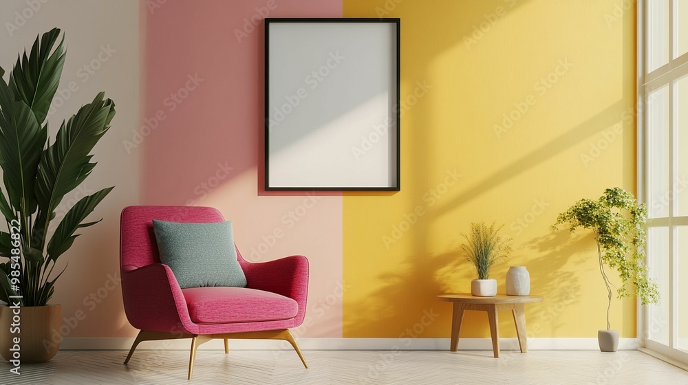 Scandinavian Interior Design of a Modern Living Room Featuring a Stylish Poster Mockup Scandinavian Interior Design of a Modern Living Room Featuring a Stylish Poster Mockup