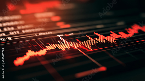 Wallpaper Mural Close-up of downward-trending line graph on digital screen, symbolizing drop in earnings, financial decline visualized with charts and numbers.	 Torontodigital.ca