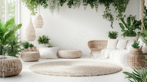 serene indoor garden with natural decor and lush greenery