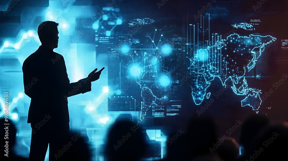 CEO Giving Futuristic Holographic Presentation at Business Technology Summit CEO Giving Futuristic Holographic Presentation at Business Technology Summit